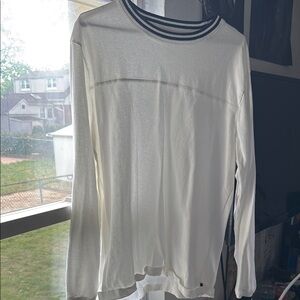 American Eagle White Shirt with Striped Collar